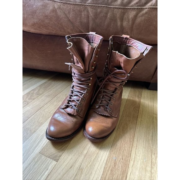 Vintage Handmade brown leather boots men’s size 8E. Lace up. - Picture 14 of 16